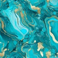 seamless repetitive pattern of turquoise marble with golden wisps and swirls - generative AI