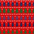 Seamless retro Christmas pattern - varied Xmas trees, stars and snowflakes.