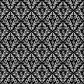 Seamless retro floral Wallpaper - gray Ornament on black. Royalty Free Stock Photo