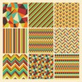 Seamless retro geometric hipster background set. Royalty Free Stock Photo