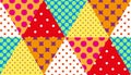 Seamless retro patchwork background pattern of triangles in rustic style. Colorful polka dots on triangles backdrop