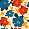 Seamless retro pattern abstract red and blue flowers on light background Royalty Free Stock Photo