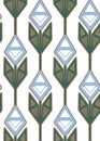 Seamless retro pattern with blue geometric flowers in a row on a white background. Trendy vector floral texture from 70s Royalty Free Stock Photo