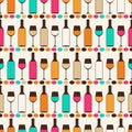 Seamless retro pattern with bottles of wine and