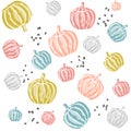 Seamless retro pattern made of pastel colored pumpkins. Scandinavian, nordic style Royalty Free Stock Photo