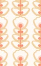 Seamless retro pattern with white geometric flowers with beige contour on white background. Vector simple floral texture Royalty Free Stock Photo