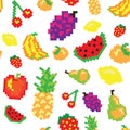 Seamless retro pixel game fruits pattern