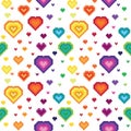 Seamless retro pixel game rainbow heart pattern