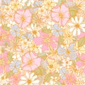 Seamless retro style hand drawn floral pattern. High detailed flower texture in pastel colors. Vector illustration Royalty Free Stock Photo