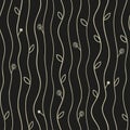 Seamless retro styled beige leaves vector wallpaper pattern on black background
