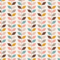 Seamless retro vines leaves pattern. Vertical plant wallpaper background Royalty Free Stock Photo