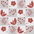 Seamless retro winter pattern with branches berries flowers and leaves - vector illustration Royalty Free Stock Photo