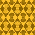 Seamless rhombic ornament with bunches. Vector design in brown and yellow colors