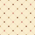Seamless Rhombus Pattern With Various Realistic Dog Paw Prints And Dotted Stripes In Brown And Red Colors. Minimal Flat Texture