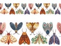 Seamless ribbon pattern. Moths on a white background