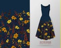 Seamless rim. Border with Herbs and wild flowers, leaves. Botanical Illustration Colorful illustration on dress mockup.