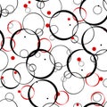 Seamless rings retro pattern. 1960s style. Red, black, white. Backgrounds textures shop