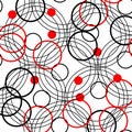 Seamless rings retro pattern. 1960s style. Red, black, white. Backgrounds textures shop Royalty Free Stock Photo