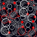 Seamless rings retro pattern. 1960s style. Red, black, white. Backgrounds textures shop eps10