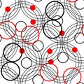 Seamless rings retro pattern. 1960s style. Red, black, white. Backgrounds textures shop eps10 Royalty Free Stock Photo