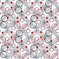 Seamless rings retro pattern. 1960s style. Red, black, white. Backgrounds textures shop eps10