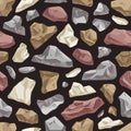 Seamless rock pattern. Endless background design with repeating stone print. Mosaic masonry texture with boulders, rough