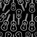 Seamless rock pattern with white guitar on the black background