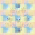 Seamless romantic floral checkered print for fabric in vector. Silhouette of tulip tree in flowerpot. Beautiful curtain