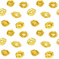 Seamless romantic pattern with gold lips kisses