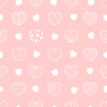 Seamless romantic pattern. Hearts on soft pink background. Vector illustration in linear hand drawn doodle style for Royalty Free Stock Photo