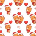 Seamless romantic pattern with loving bear teddy with hearts and balloon on white background. Funny kawaii animal girl