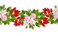 Seamless rose hip ornament. A pattern of berries and flowers dog-rose