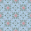 Seamless rose pattern on a blue background. Rhombus shape with decoration. For fabric, napkins Royalty Free Stock Photo