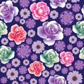 Seamless Roses and Lilac Pattern