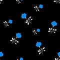 Seamless roses pattern  of blue flowers on a black  background. Floral pattern for wallpaper or fabric. Flower rose. Botanic Tile Royalty Free Stock Photo