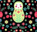 Seamless Russian Doll floral black pattern Royalty Free Stock Photo