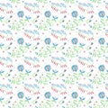 Seamless rustic pattern floral art, Gouache illustration of herbal flowers decor. Royalty Free Stock Photo