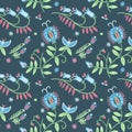 Seamless rustic pattern floral art, Gouache illustration of herbal flowers decor. Royalty Free Stock Photo