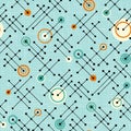 Seamless 1950s retro pattern of lines and circles