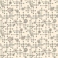 Seamless 1950s retro pattern of lines and circles