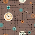 Seamless 1950s retro pattern of lines and circles Royalty Free Stock Photo