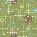 Seamless 1950s retro pattern of lines and circles