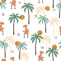 Seamless safari pattern with cute camel and palm trees.