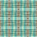 Teal rustic coastal beach house check fabric tile. Seamless sailor flannel textile gingham repeat swatch.