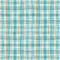 Teal rustic coastal beach house check fabric tile. Seamless sailor flannel textile gingham repeat swatch.