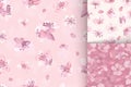 Seamless sakura pattern. Spring wedding painting. Set of pink asian designs. Watercolor sakura flower. Vector cherry Royalty Free Stock Photo