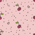 Seamless sample, cherries, pink background