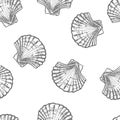 Seamless scallop pattern. Hand-drawn vector illustration. Seafood image in grayscale. Separate from the background. Perfect for Royalty Free Stock Photo