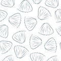 Seamless scallop pattern in line art style. Undersea blue background for printing, textile. Vector illustration on a Royalty Free Stock Photo
