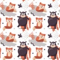 Seamless scandinavian cute pattern bear fox leaf